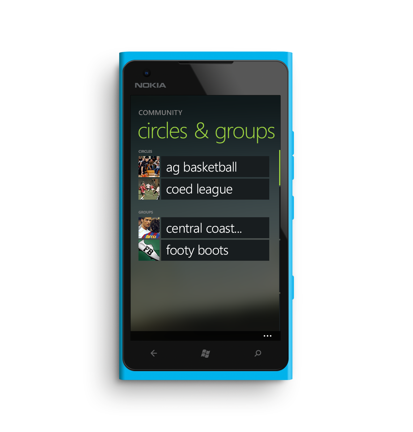 Nokia Adidas miCoach interface design Circles & Groups