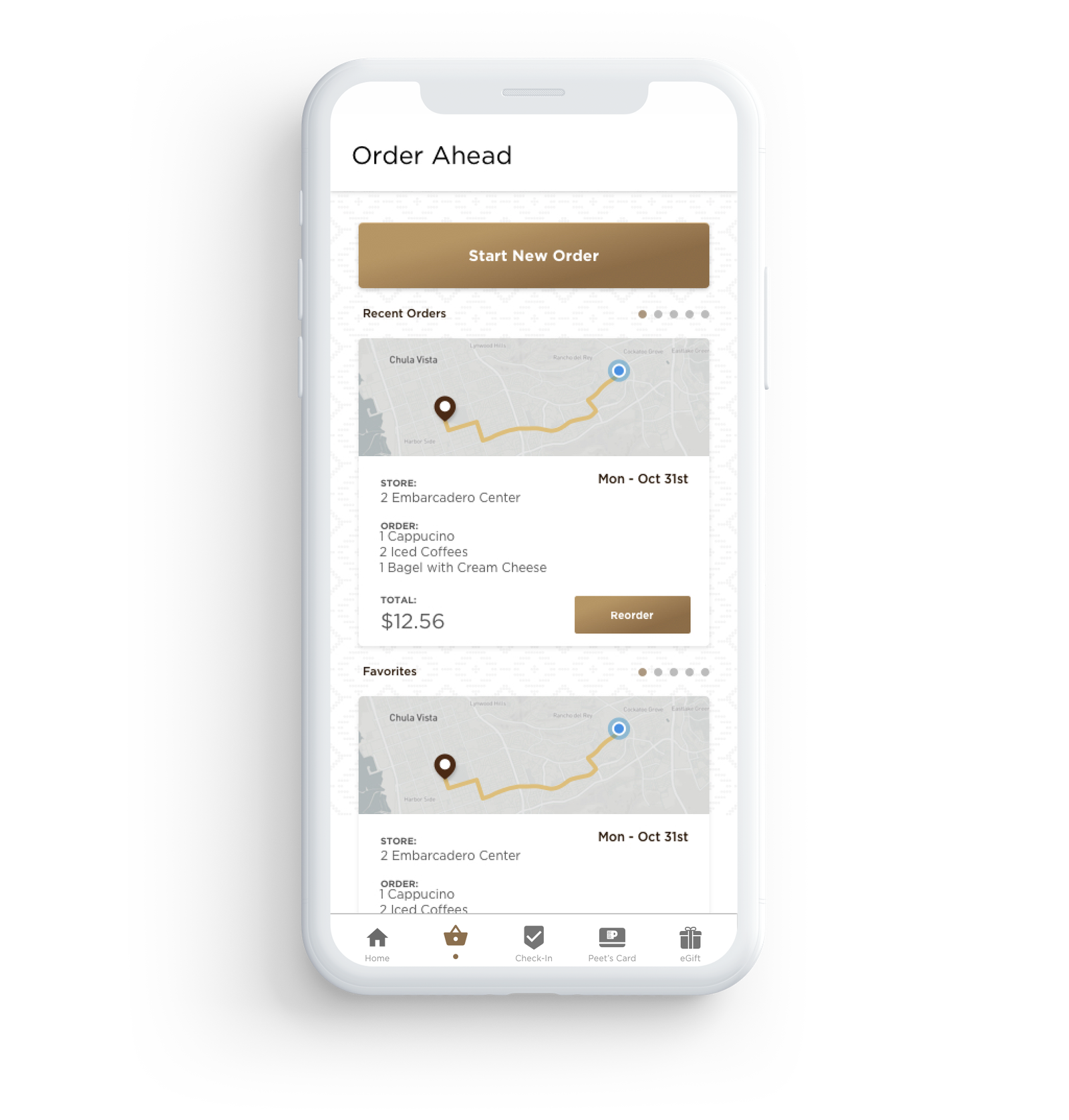 Peet's Coffee Mobile App User Interface Design - Order Ahead